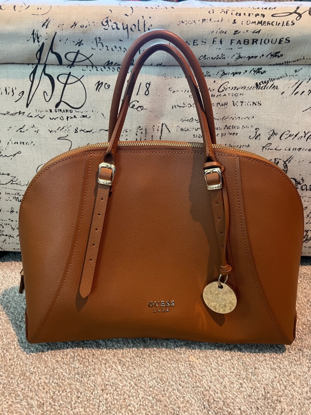 GUESS Brown Luxe Pebbled Leather Dome Satchel